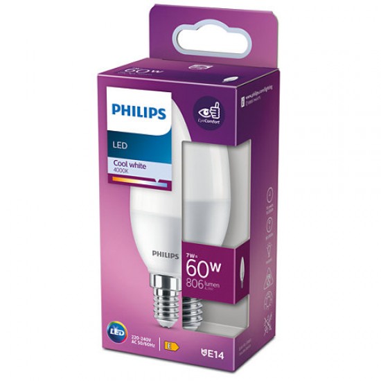Philips LED лампа E14, B38, 7-60W, 4000K, 806Lm, 871951430968500 - LED лампи