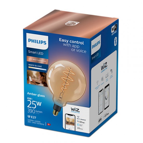 Philips Smart with WiZ Led lamp Filament E27, G200, 6W, 390Lm, 2000-5000K 871951437216000