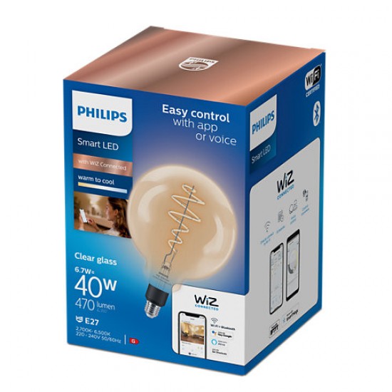 Philips Smart with WiZ Led lamp Filament E27, G200, 6.7W, 470Lm, 2700-6500K 871951437214600