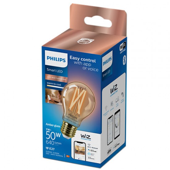 Philips Smart with WiZ Led lamp Filament E27, A60, 7W, 640Lm, 2000-5000K 871951437202300