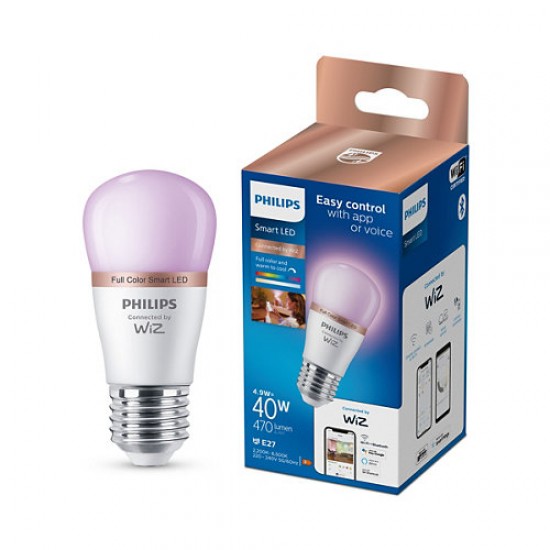 Philips Smart with WiZ Led lamp E27, P45, 4.9W, 470Lm, 2200-6500K, RGB 871951443739500