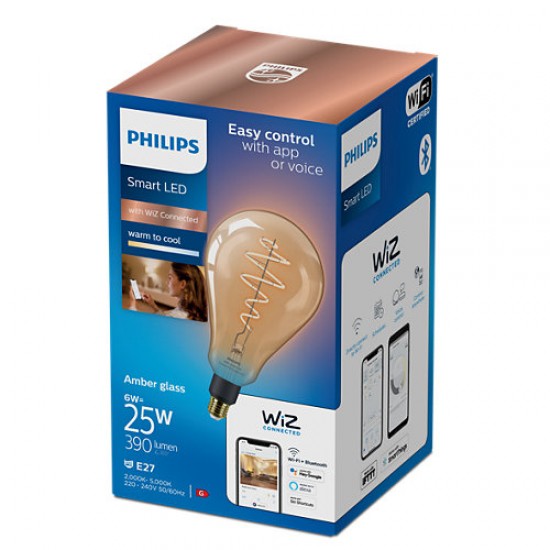 Philips Smart with WiZ Led lamp Filament E27, PS160, 6W, 390Lm, 2000-5000K 871951437222100