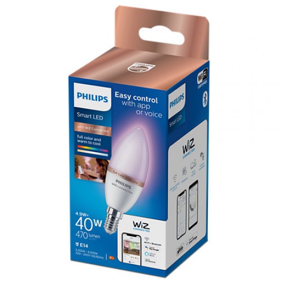 Philips Smart с WiZ Led лампа Е14, C37, 4.9W, 470Lm, 2200-6500K, RGB 871951437240500 - LED лампи WiZ