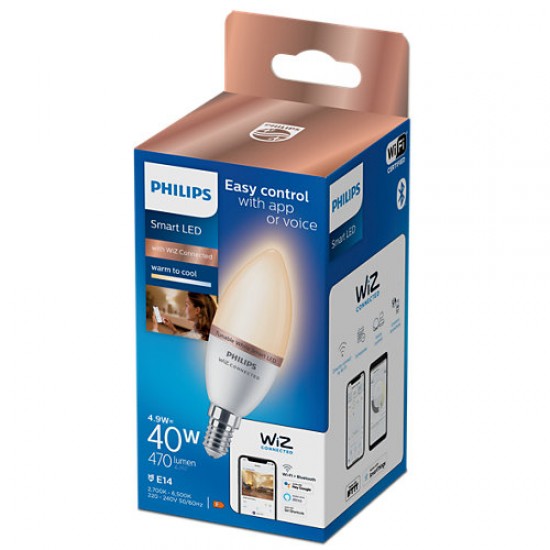 Philips Smart с WiZ Led лампа Е14, C37, 4.9W, 470Lm, 2700-6500K, 871951437238200 - LED лампи WiZ