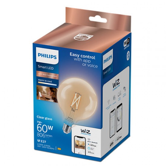 Philips Smart with WiZ Led lamp Filament E27, G125, 7W, 806Lm, 2700-6500K 871951437210800