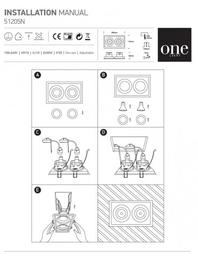 Интериорно осветление - One light Луна за вгр. Насочване двойна 2x GU5.3 бяло 51205N/W