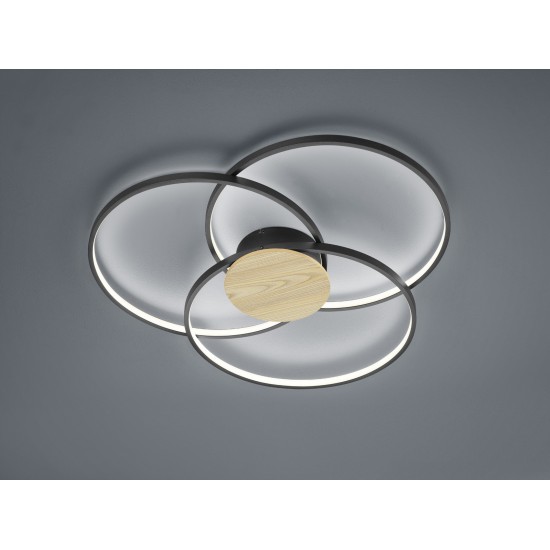 Trio Плафониера Sedona 1х40W Интегриран LED 3600Lm Черен мат 673210332 - Плафониери и аплици